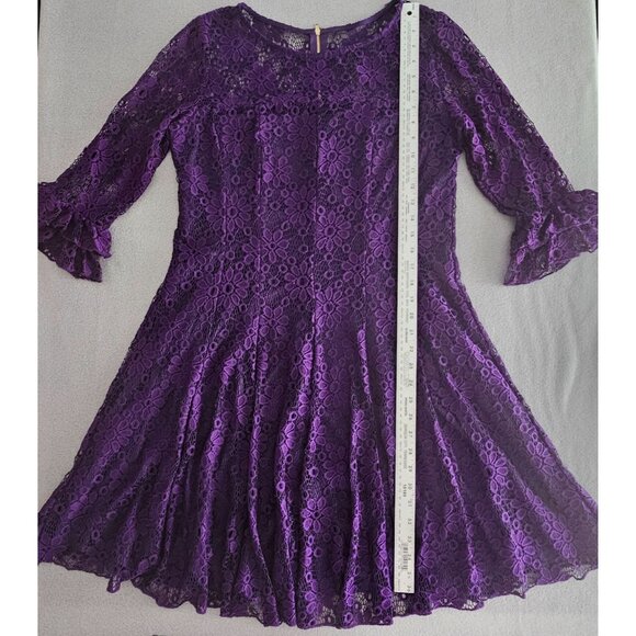 Danny & Nicole Lace Overlay Dress Size 16 Deep Purple Holiday Whimsigoth Ruffle - Picture 10 of 10